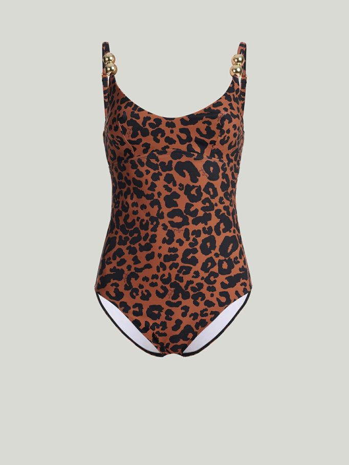 Women Wolford Beachwear | Essentials & Goldbubbles Swimsuit Bronze Print